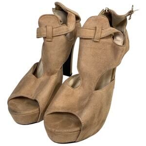 Fereshte Womens Size 9.5 Beige 4.75" Heel Suede Round Peep Toe Back Zip Shoes